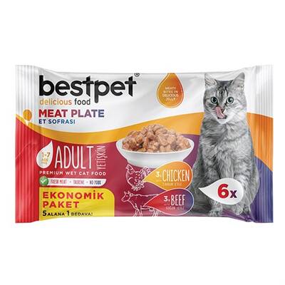 Bestpet Etli Çeşitler Ecopack Yetişkin Kedi Konservesi 85 Gr 6 Al 5 Öde