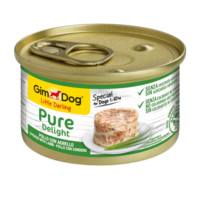 GimDog Pure Delight Jöle İçinde Parça Tavuklu ve Kuzulu Yetişkin Köpek Konservesi 85 Gr