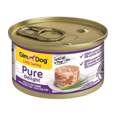 GimDog Pure Delight Jöle İçinde Parça Tavuklu ve Ton Balıklı Yetişkin Köpek Konservesi 85 Gr