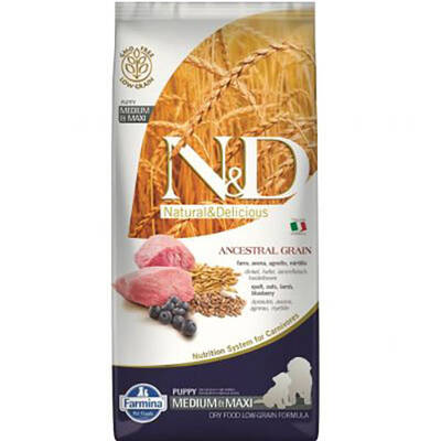 N&D Ancestral Grain Kuzu Etli Yaban Mersinli Orta e Büyük Irk Ata Tahıllı Yavru Köpek Maması 12 Kg