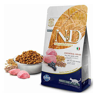 N&D Ancestral Grain Kuzu Etli ve Yaban Mersinli AzTahıllı Yetişkin Kedi Maması 5kg