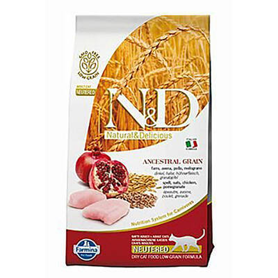 N&D Ancestral Grain Tavuklu ve Narlı Düşük Tahıllı Kısırlaştırılmış Kedi Maması 10 Kg