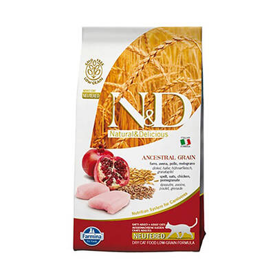 N&D Ancestral Grain Tavuklu ve Narlı Düşük Tahıllı Kısırlaştırılmış Kedi Maması 1,5 Kg