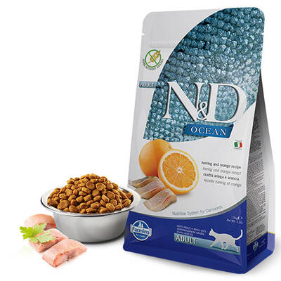 N&D Ocean Ringa Balıklı Bal Kabaklı ve Portakallı Tahılsız Yetişkin Kedi Maması 1,5 Kg