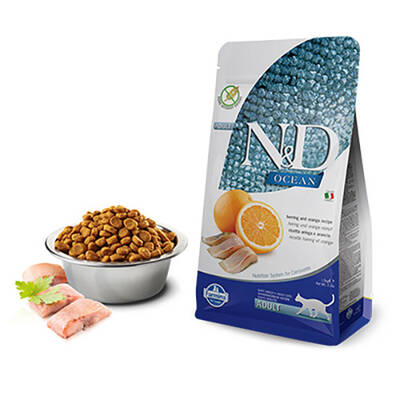 N&D Ocean Ringa Balıklı ve Portakallı Tahılsız Yetşkin Kedi Maması 1,5 Kg