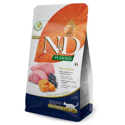 N&D Pumpkin Kuzu Etli Bal Kabaklı ve Yaban Mersinl Tahılsız Kısırlaştırılmış Kedi Maması 1,5 Kg