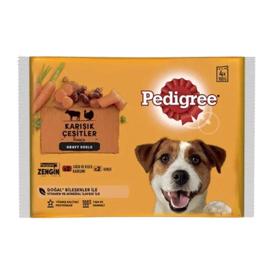 Pedigree Pouch Sığır Etli Kuzulu ve Hindili Yetişkin Köpek Konservesi 100gr (4'lü)