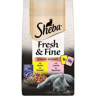 Sheba Fresh & Fine Tavuk ve Somonlu Pouch Karışık Yetişkin Kedi Konservesi 6x50gr