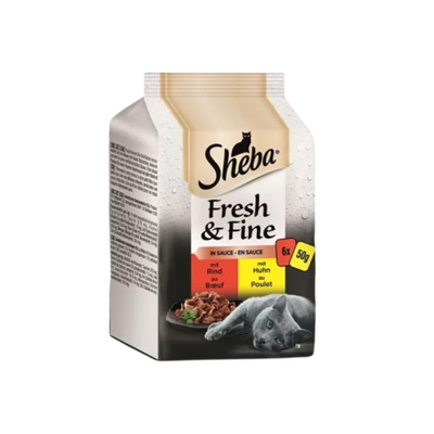 Sheba Pouch Fresh&Fine Sos İçerisinde Sığır Etli Tavuklu Yetişkin Kedi Konservesi 50gr (6'lı)