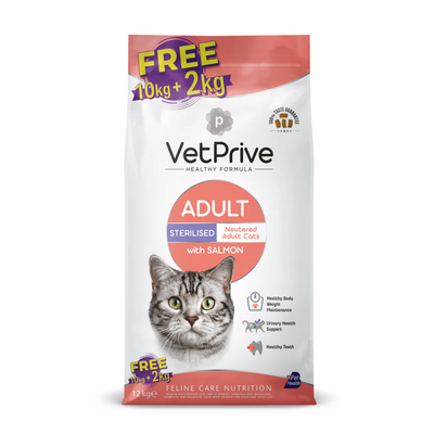 Vet Prive Sterilised Somonlu Kısırlaştırılmış Kedi Maması 10 + 2 Kg