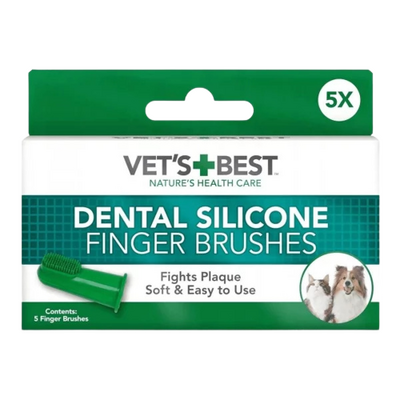 VET'S BEST Kedi ve Köpekler için Silikon Başlıklı Parmak Diş Fırçası 5,5cm (5'li) (Yeşil)