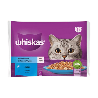 Whiskas Pouch Jöle İçinde Somonlu ve Ton Balıklı Yetişkin Kedi Konservesi 85gr (4'lü)