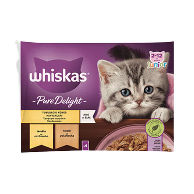 Whiskas Pouch Pure Delight Jöle İçinde Tavuklu ve Hindili Yavru Kedi Konservesi 85gr (4'lü)