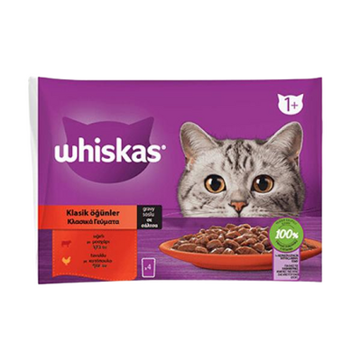 Whiskas Pouch Sos İçinde Sığırlı ve Tavuklu Yetişkin Kedi Konservesi 85gr (4'lü)