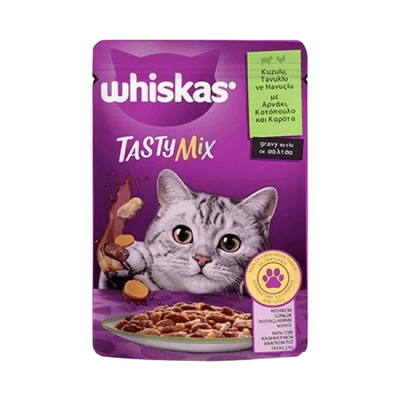 Whiskas Pouch TastyMix Sos İçinde Kuzulu Tavuklu ve Havuçlu Yetişkin Kedi Konservesi 85gr